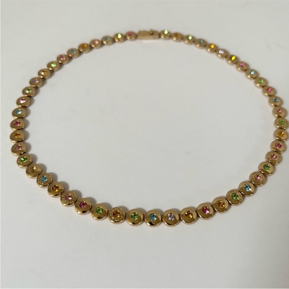 Coach Crystal Tennis Necklace Statement Designer Jewelry Gold Pastel Pink Blue - Picture 6 of 11